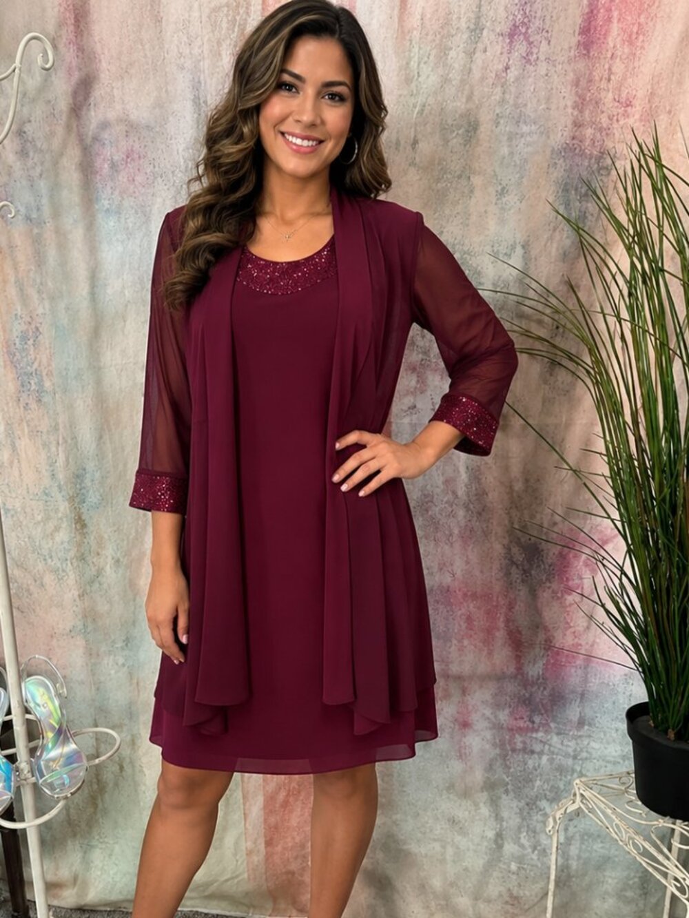 New 📌R & M Richards Merlot For Many Occasion Shift Dress w/ Matching Jacket